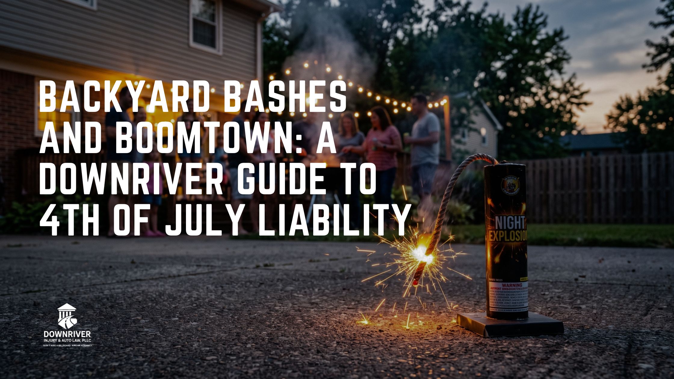 A close-up of a lit firework fuse sparking on a suburban driveway, highlighting the legal liabilities of 4th of July celebrations in Michigan.