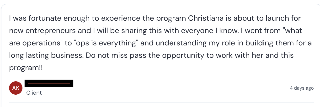 Christiana Garza client testimonial
