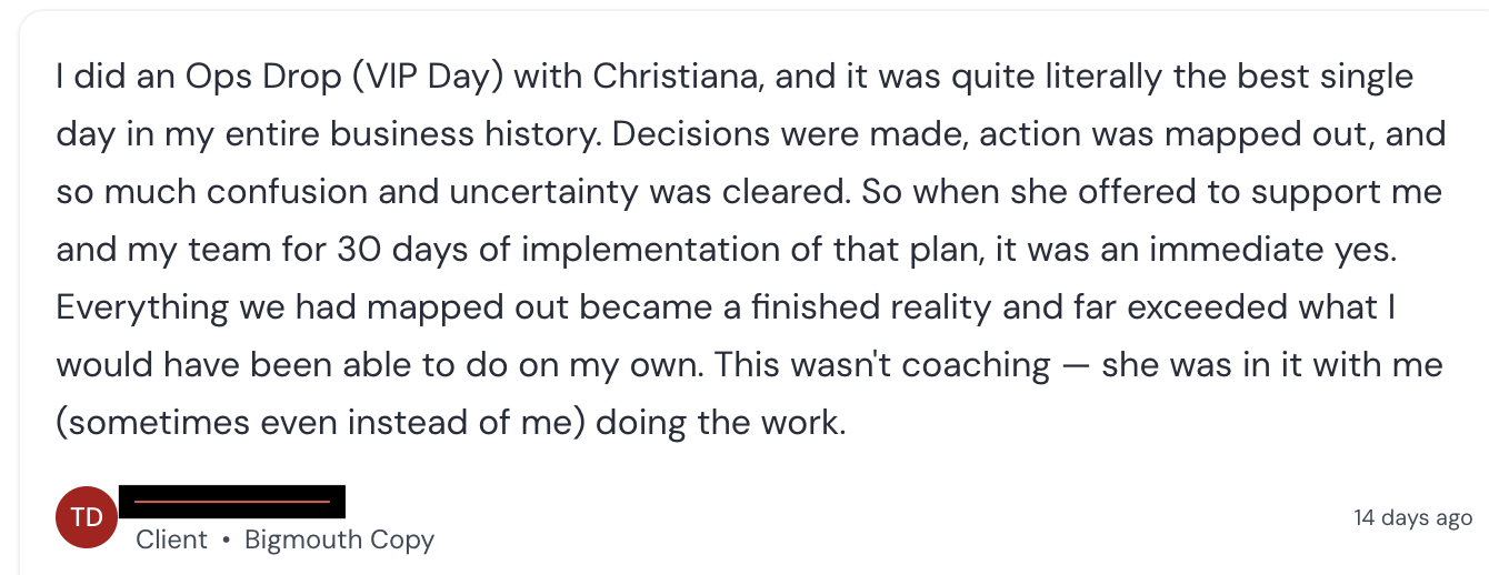 Christiana Garza client testimonial