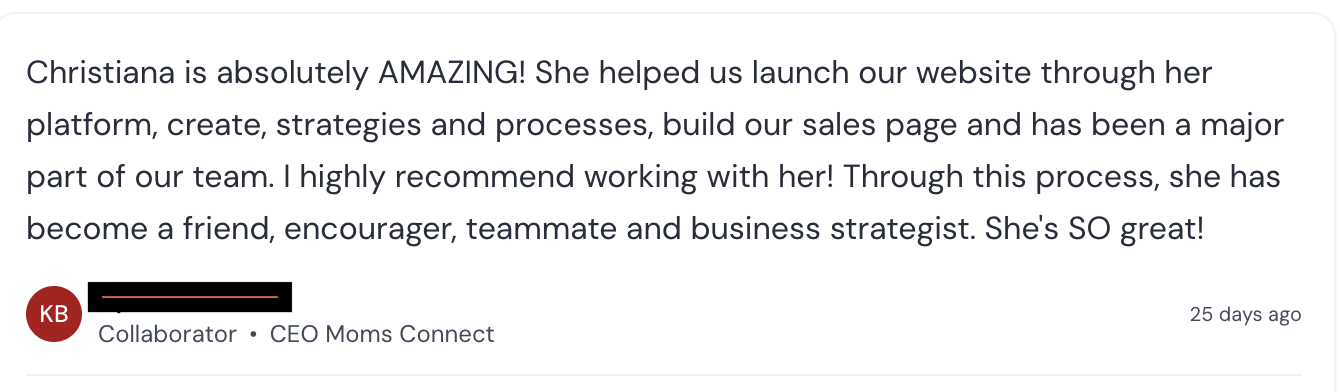 Christiana Garza client testimonial