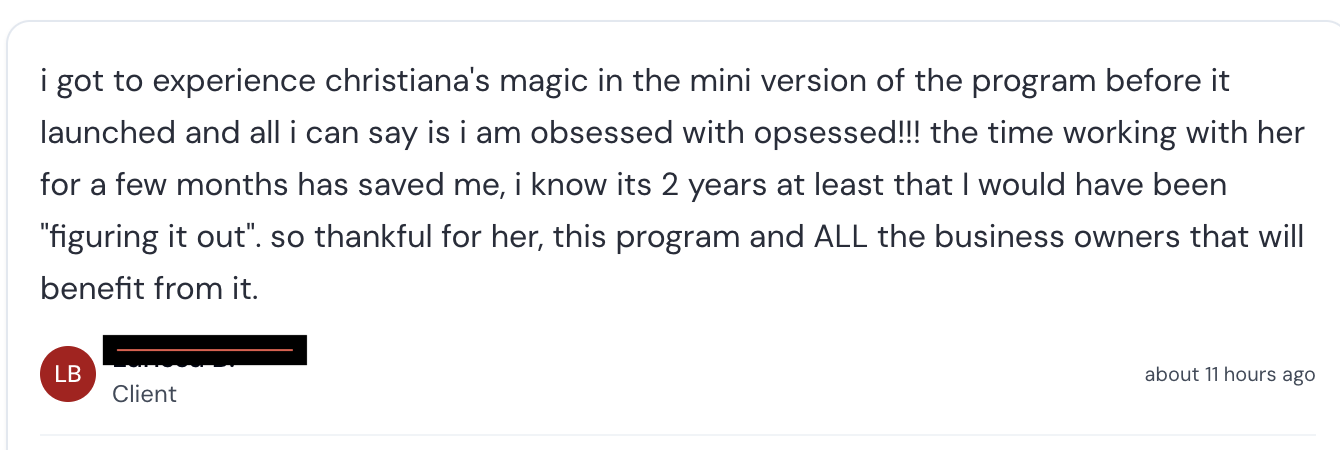 Christiana Garza client testimonial