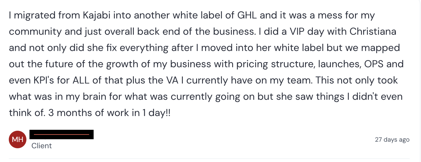 Christiana Garza client testimonial
