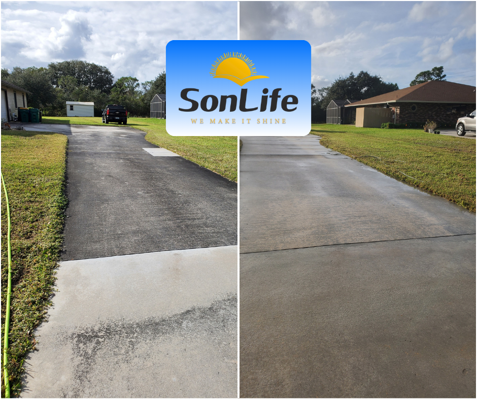 Driveway transformation Cocoa Beach pressure washing