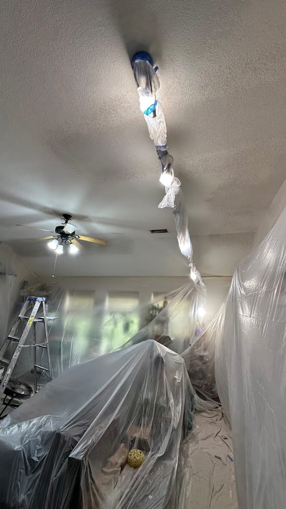 Before — popcorn ceiling texture