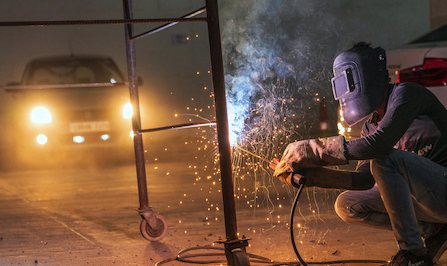 Mobile welding truck on job site
