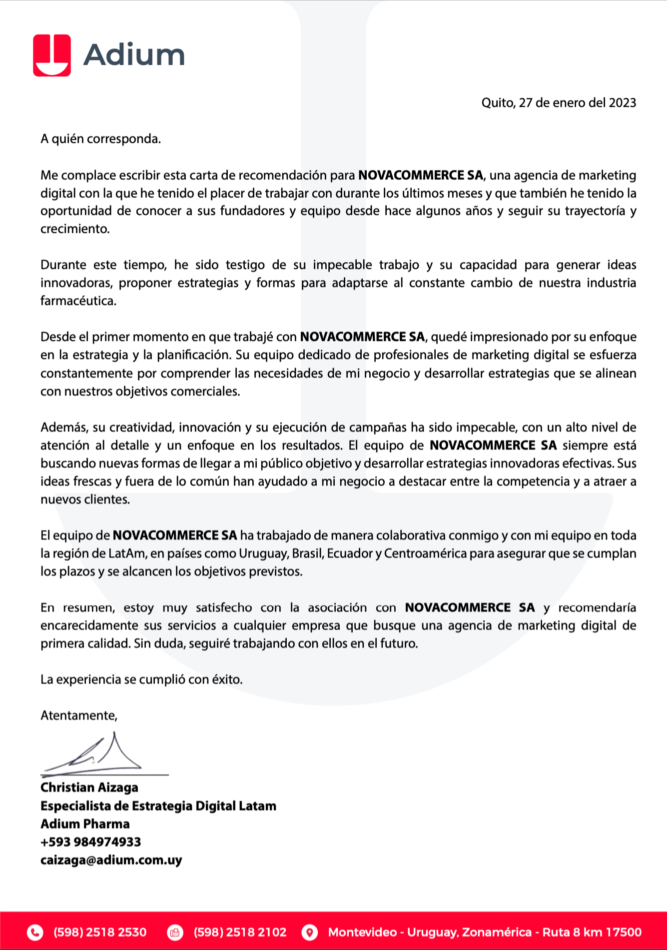 Certificado Adium Pharma