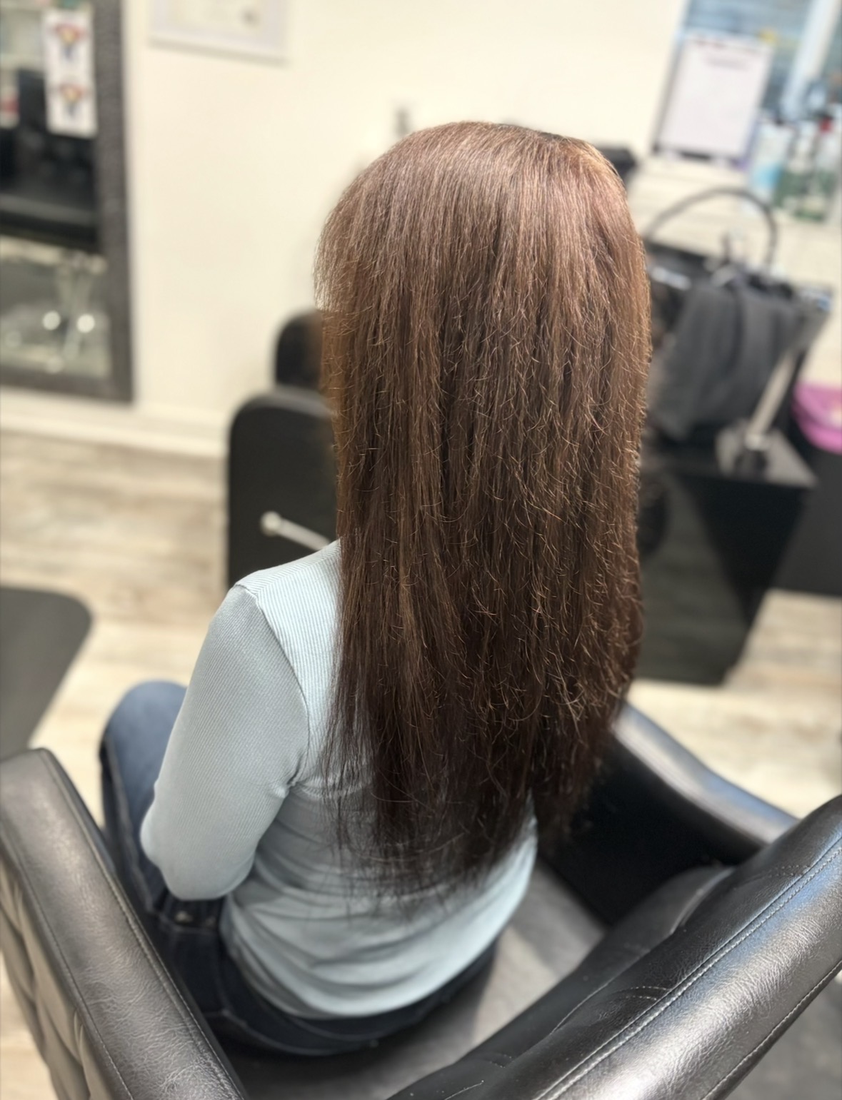 Brunette hair extension transformation
