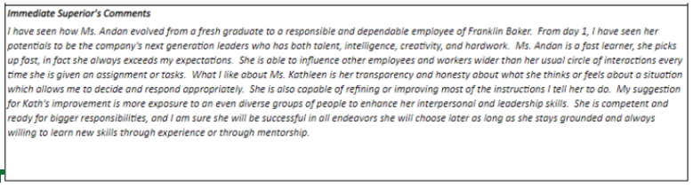 Original feedback from Kaye's previous work