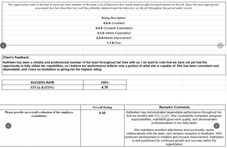 Original feedback from Kaye's previous work