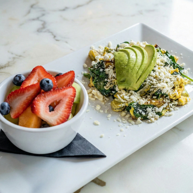 Green veggie scramble brunch plate at Easy Like Sunday in Greensboro NC
