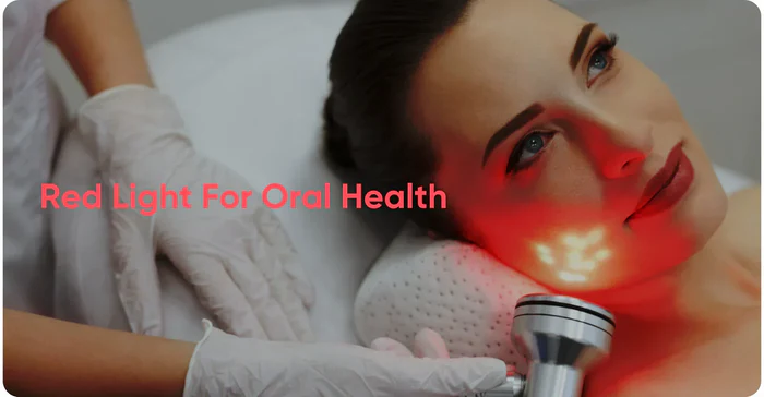 орално здраве, жена процедура с червена светлина