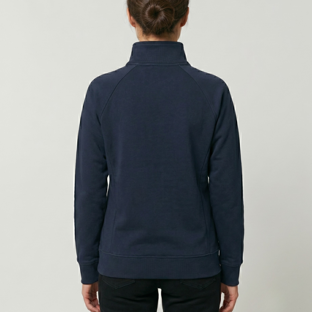 The Colour Block Sweat — back view on the female model, Grove & Gable