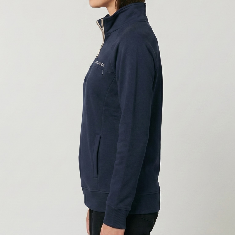 The Colour Block Sweat — side view on the female model, Grove & Gable