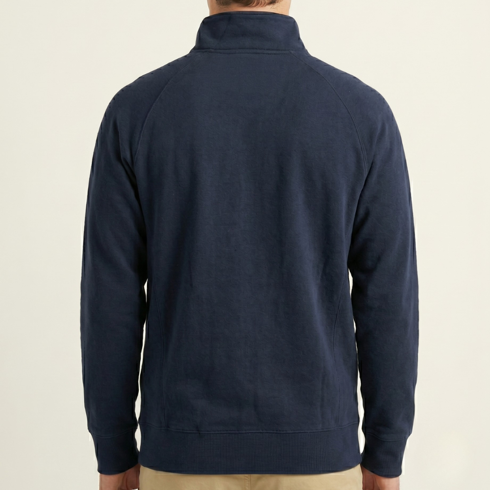 The Colour Block Sweat — back view on the male model, Grove & Gable