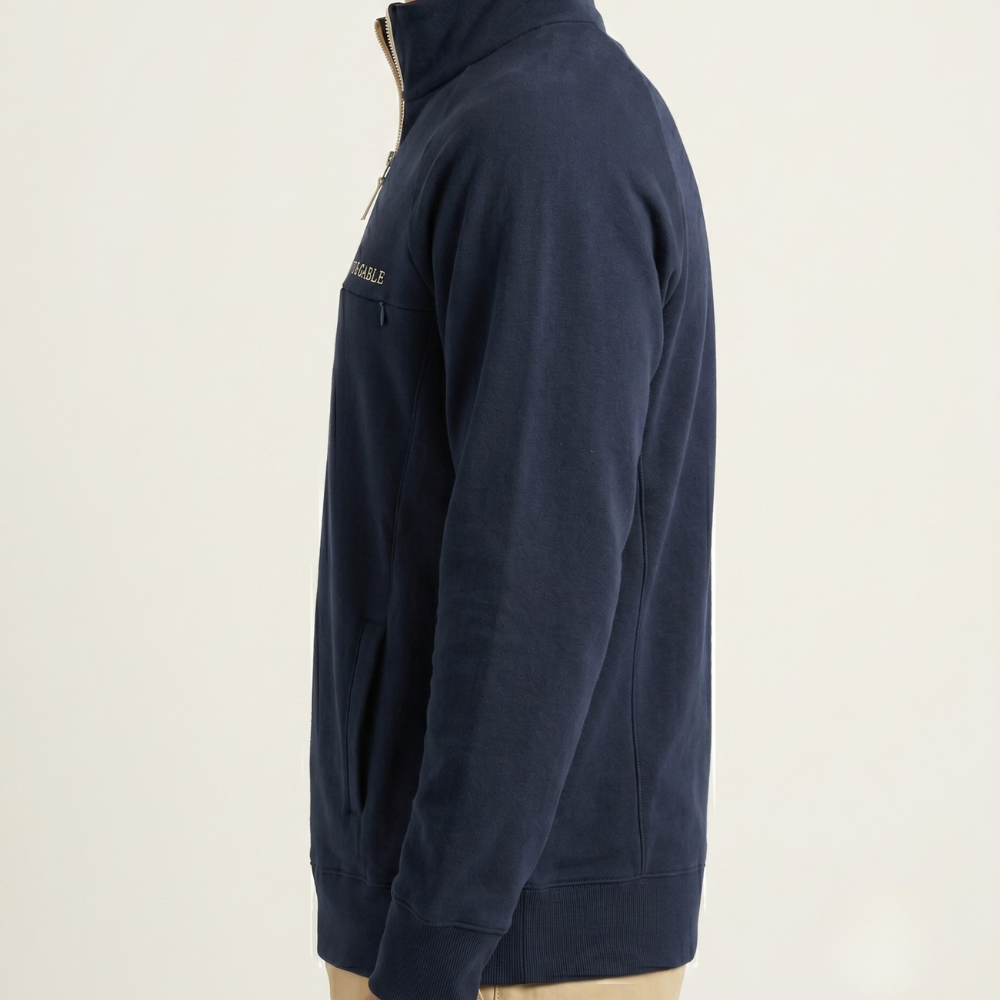 The Colour Block Sweat — side view on the male model, Grove & Gable