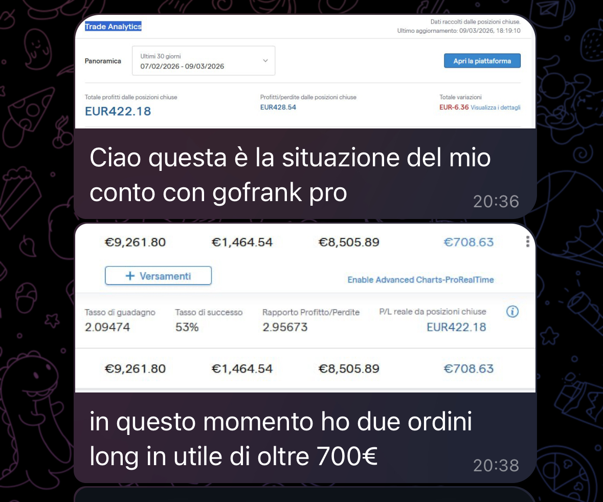 Screenshot profitto GoFrank — utente primo lancio 16