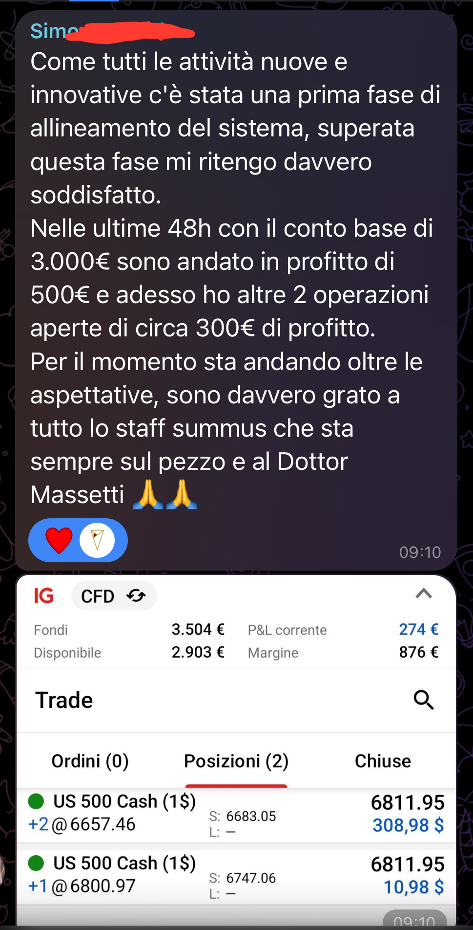 Screenshot profitto GoFrank — utente primo lancio 7