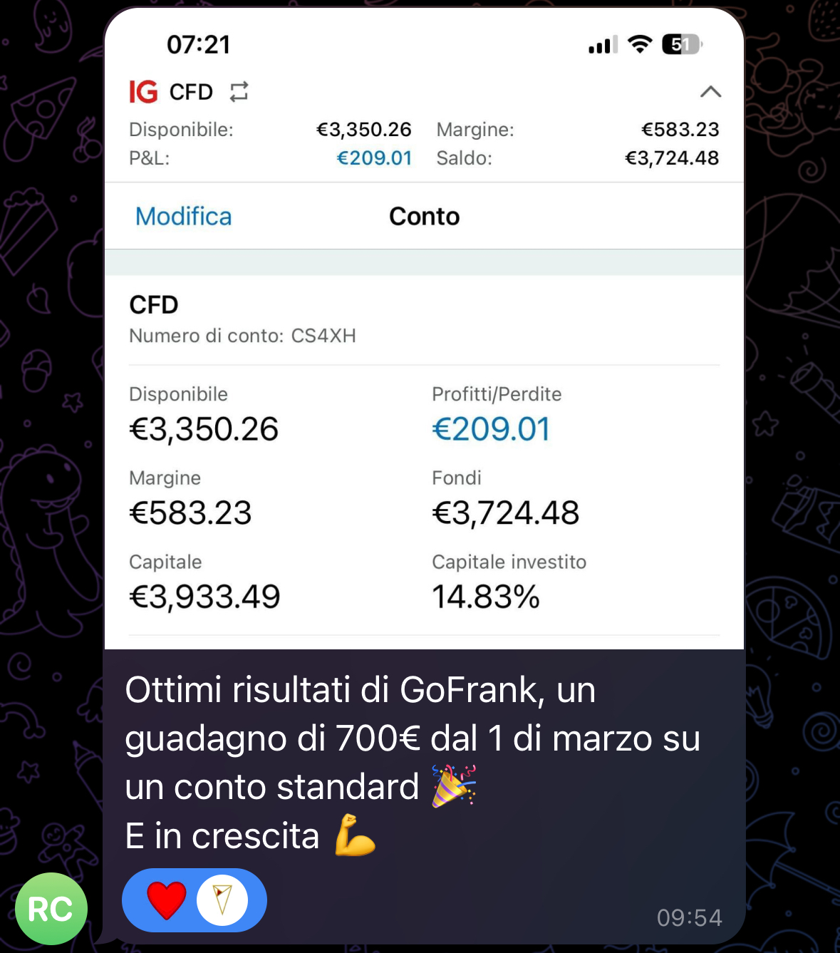 Screenshot profitto GoFrank — utente primo lancio 6