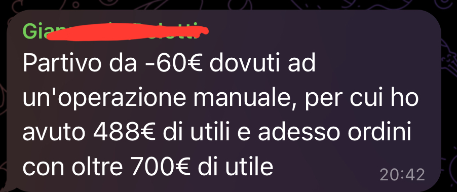 Screenshot profitto GoFrank — utente primo lancio 14