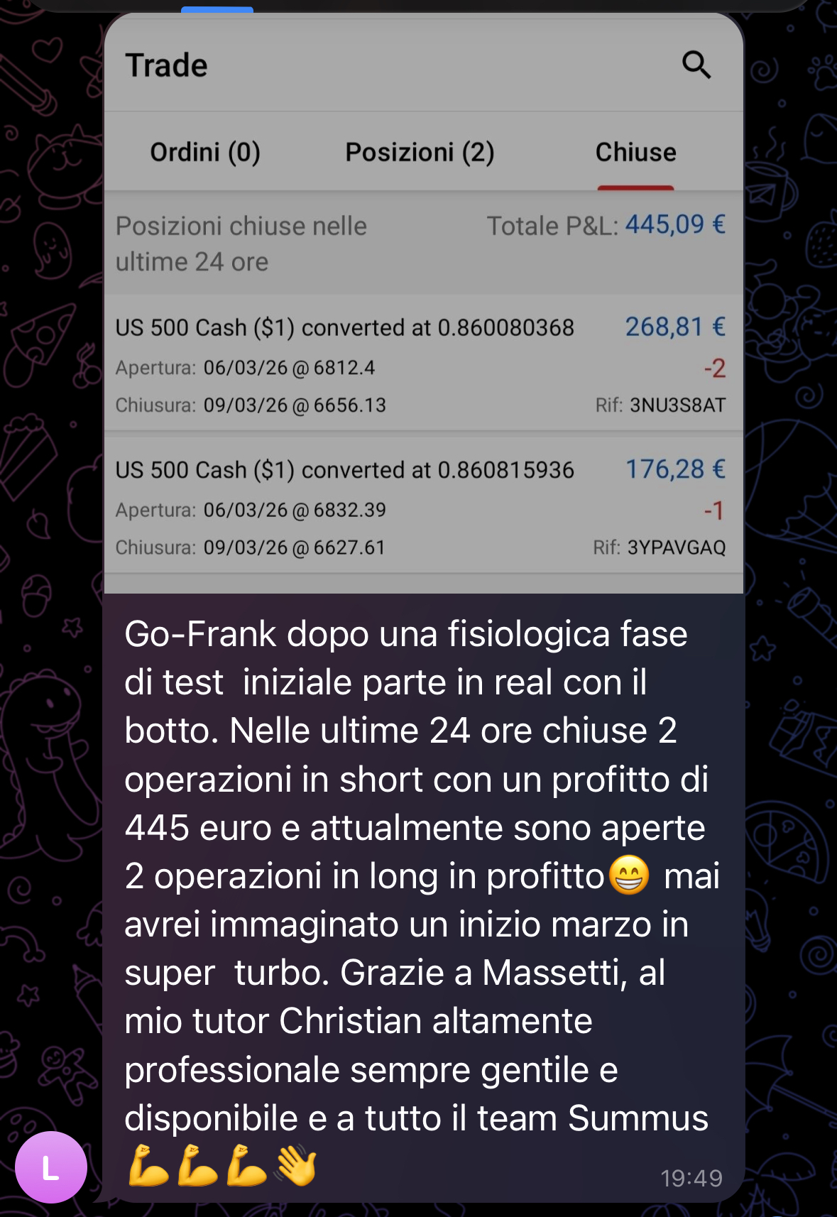 Screenshot profitto GoFrank — utente primo lancio 17