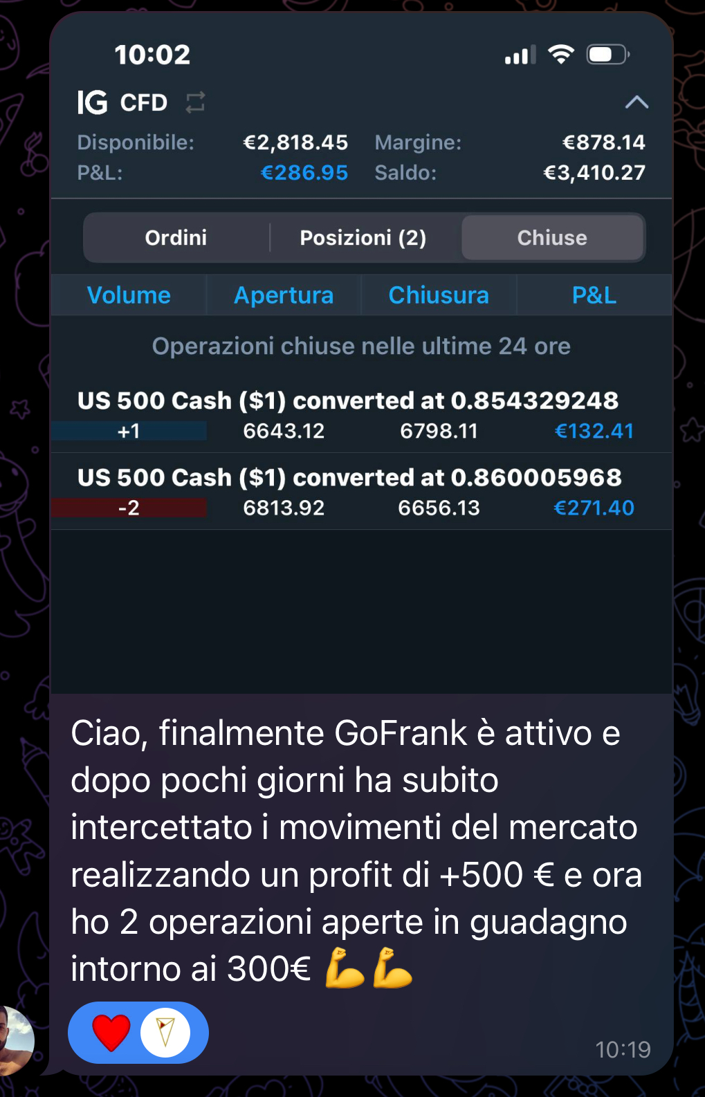 Screenshot profitto GoFrank — utente primo lancio 4