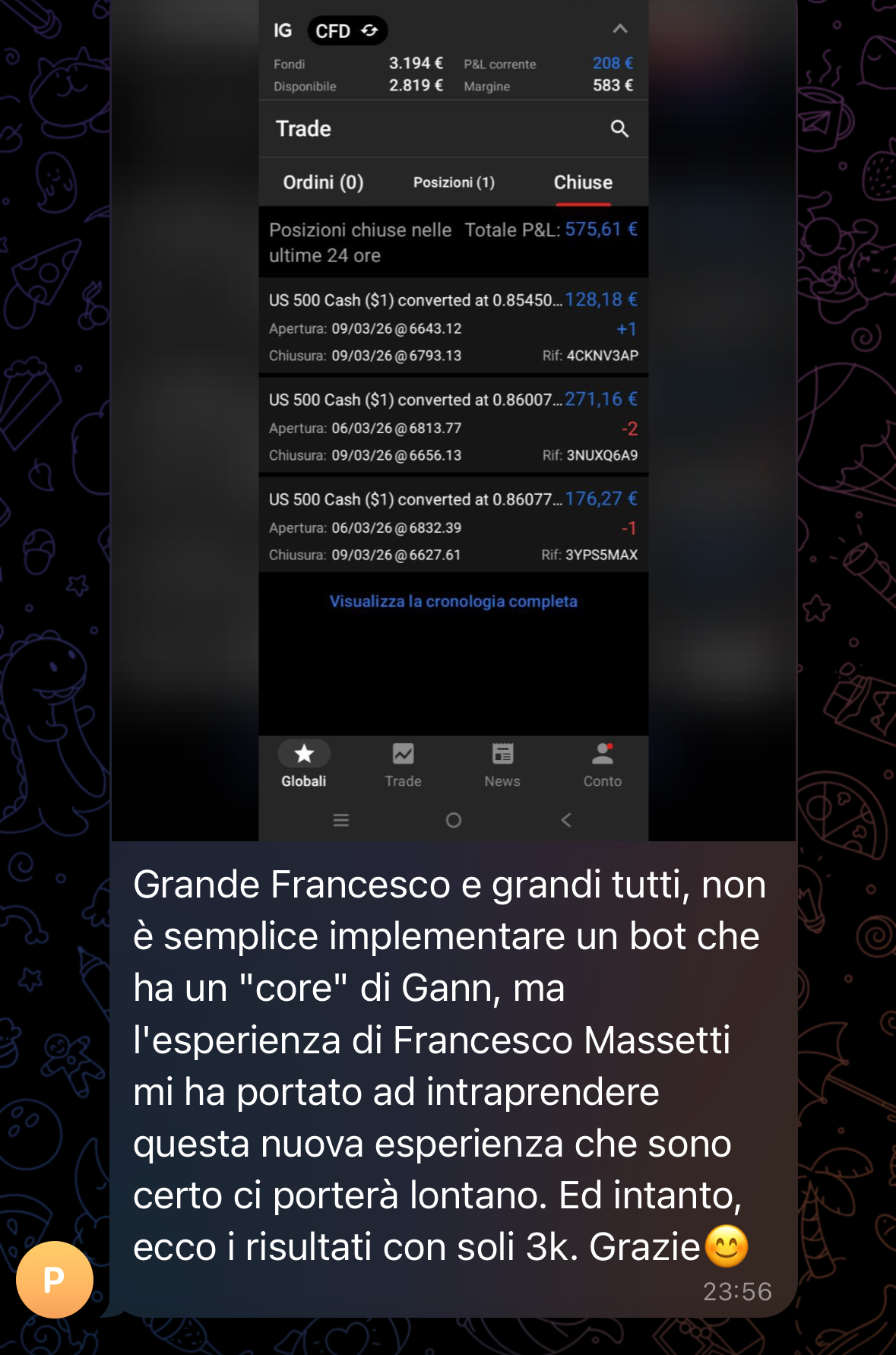 Screenshot profitto GoFrank — utente primo lancio 8