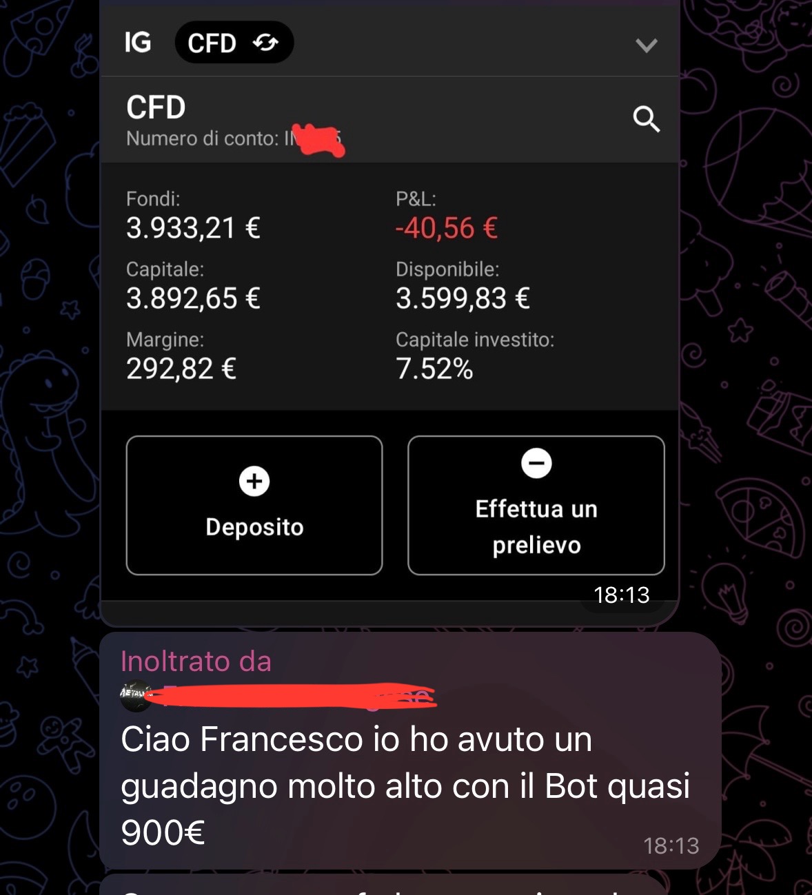 Screenshot profitto GoFrank — utente primo lancio 3