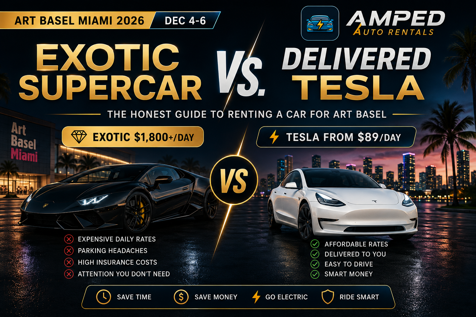 Renting a Car for Art Basel Miami 2026: Exotic Supercar vs. Delivered Tesla