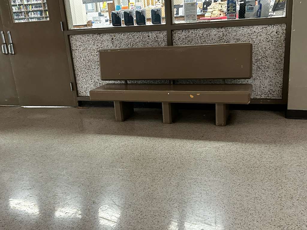 Before: worn and faded school bench