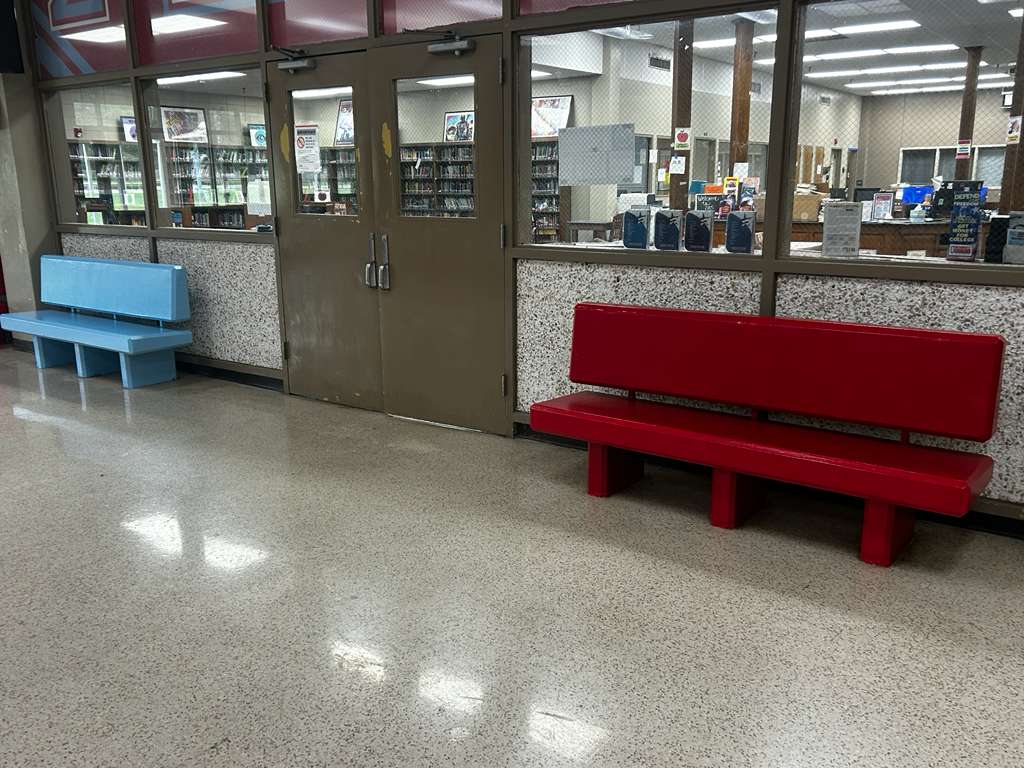 After: restored and repainted school bench