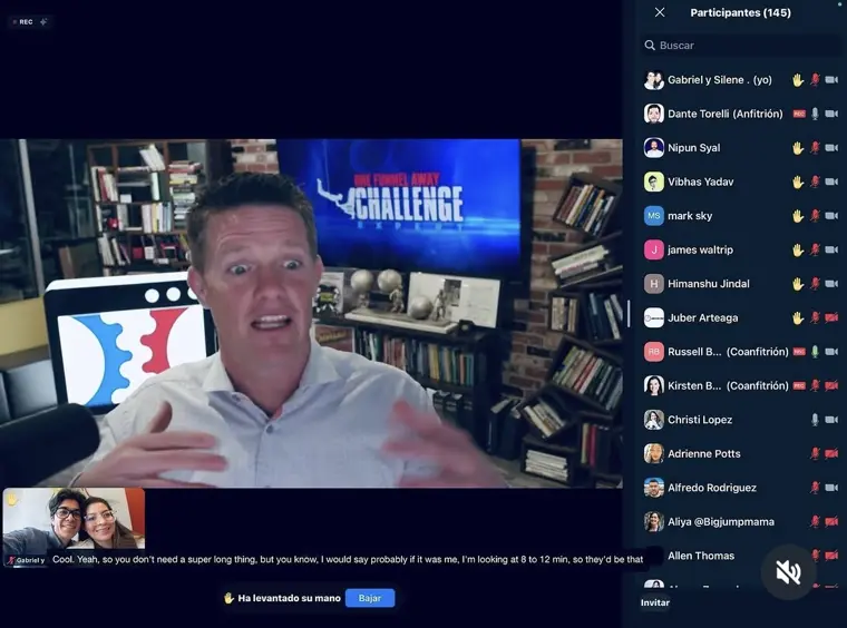 Capacitación en vivo con Russell Brunson · Gabriel y Silene en cámara
