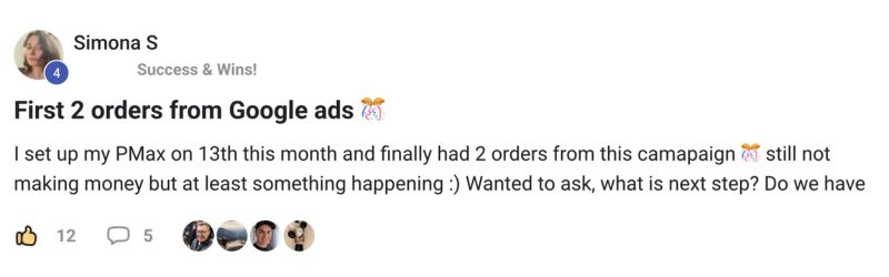 Simona first 2 orders from Google ads