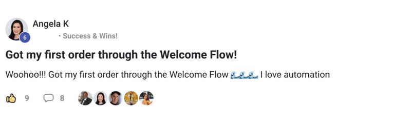 Angela first order welcome flow