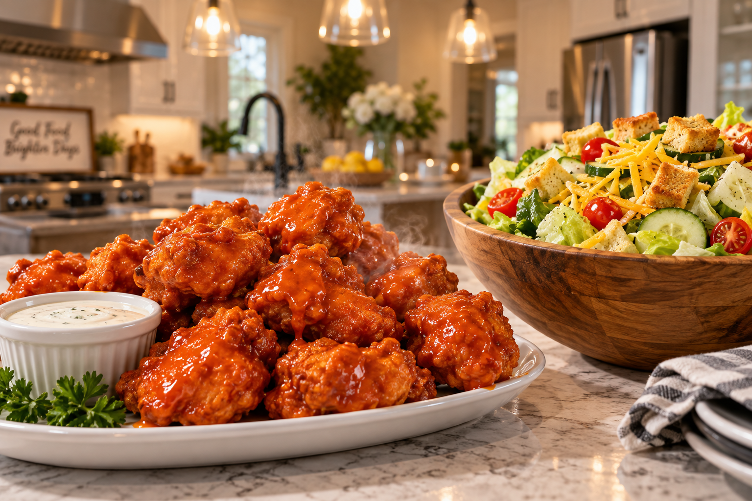 Wings and fresh salad