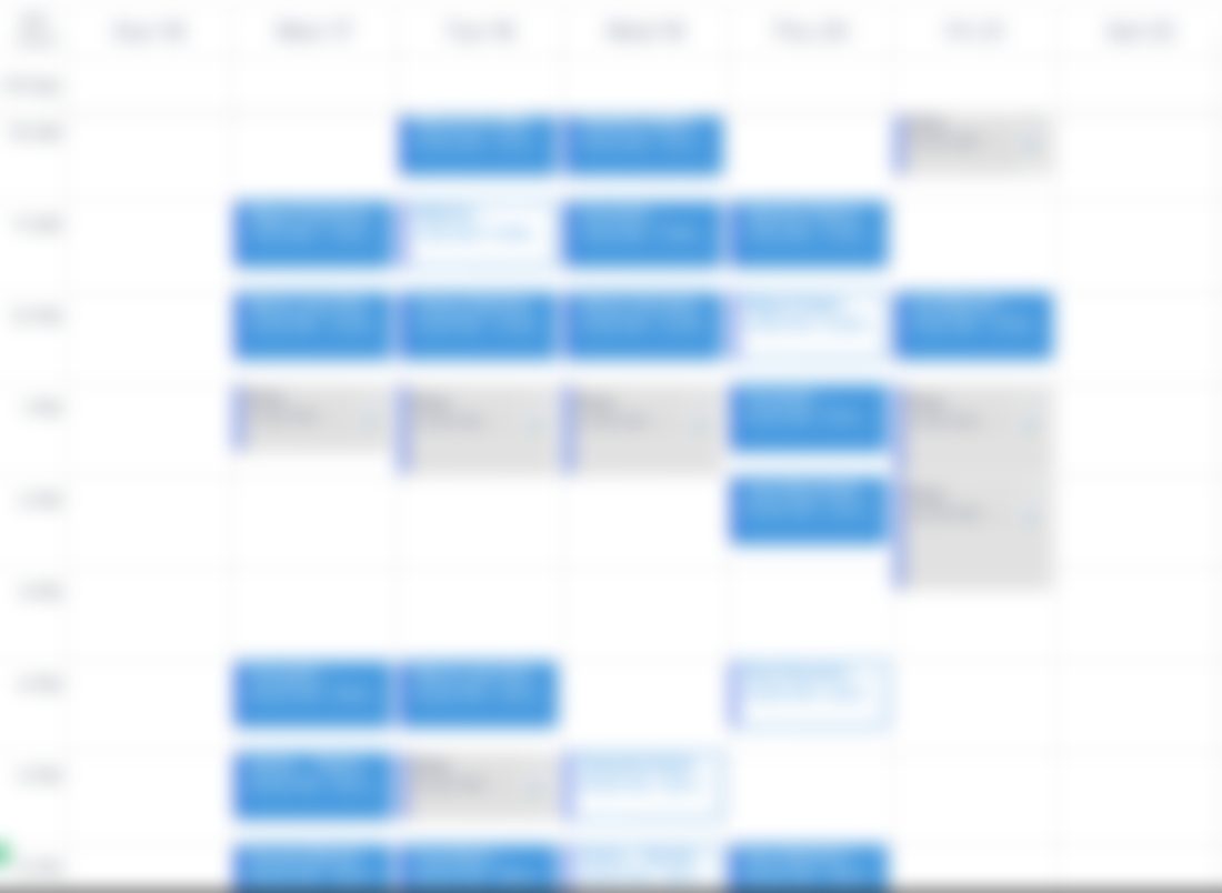 Calendario semanal de un cliente lleno de citas, con los nombres difuminados