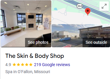 The Skin & Body Shop — Google Business Profile, 4.9 stars with 219 reviews