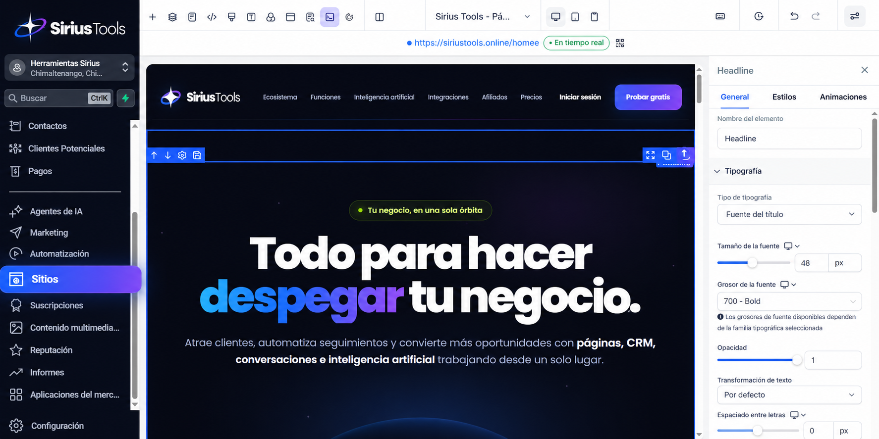 Constructor de páginas web y embudos de SiriusTools