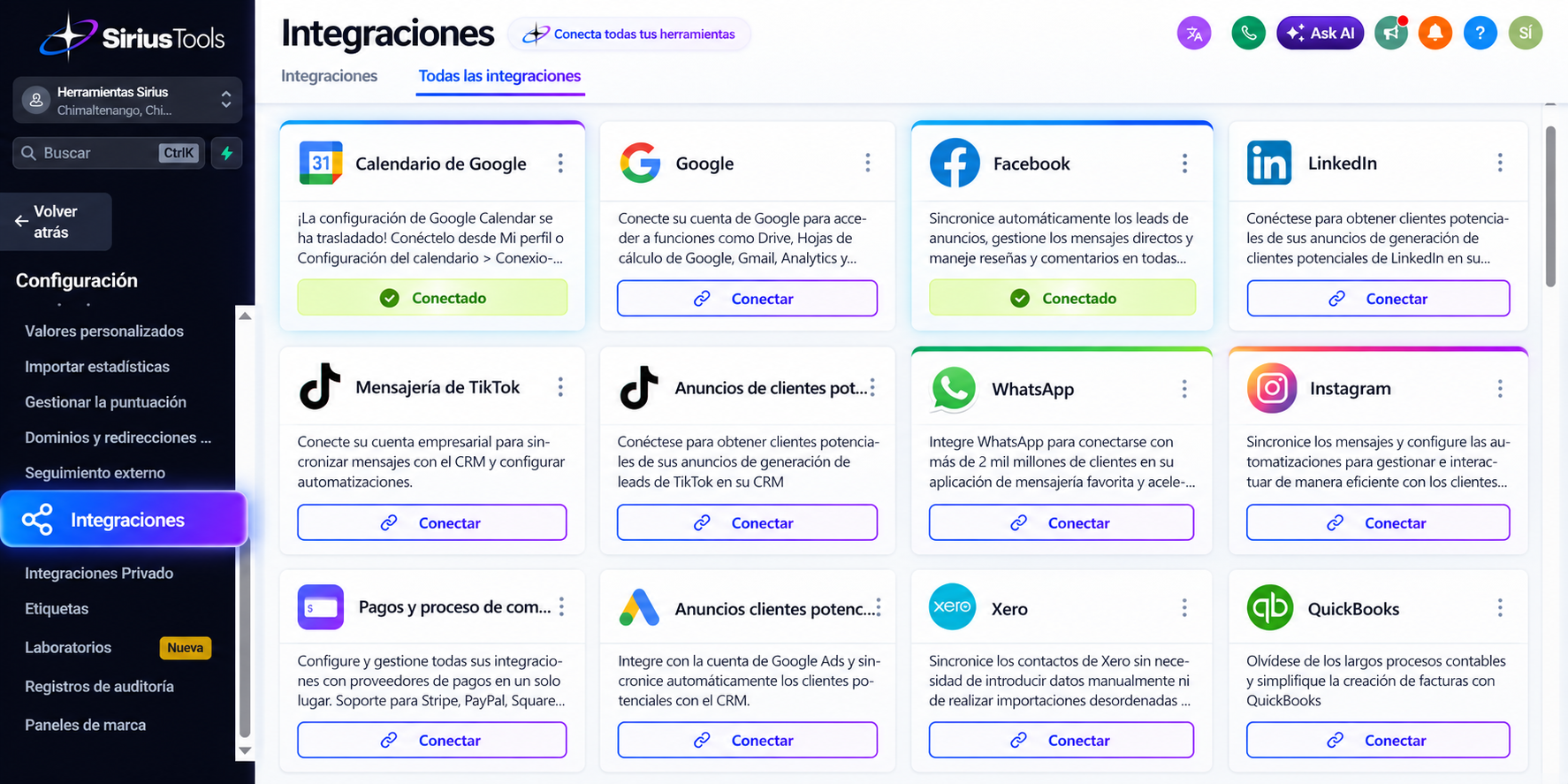 Agentes de inteligencia artificial de SiriusTools