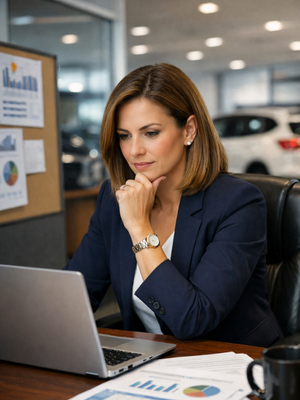 Automotive leader reviewing business strategy