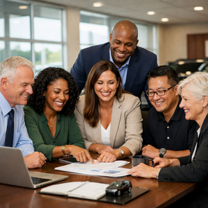 Automotive leadership team collaborating