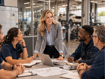 Automotive leader supporting team through collaborative leadership approach