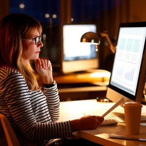 High-performing automotive professional working long hours after normal business hours High-performing automotive professional working long hours after normal business hours