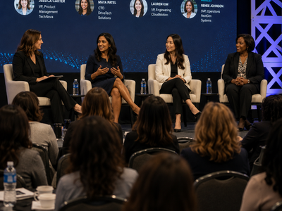Women leaders discussing the future of fixed operations technology at automotive conference Women leaders discussing the future of fixed operations technology at automotive conference