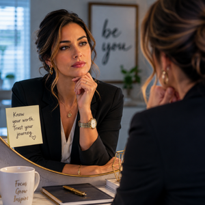 Professional woman reflecting on invisible emotional wounds affecting leadership confidence Professional woman reflecting on invisible emotional wounds affecting leadership confidence