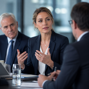 Woman navigating pressure to soften leadership communication in workplace Woman navigating pressure to soften leadership communication in workplace