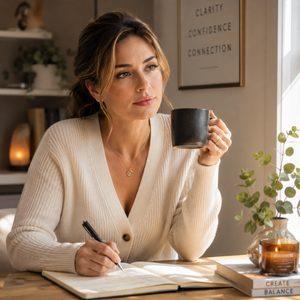Woman reflecting on personal growth and self-compassion in leadership journey Woman reflecting on personal growth and self-compassion in leadership journey