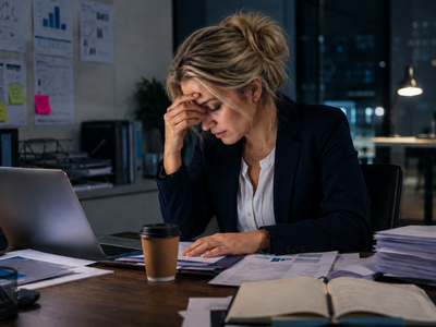 High-performing professional experiencing workplace burnout and chronic overwork High-performing professional experiencing workplace burnout and chronic overwork