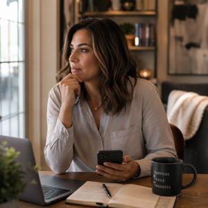 Woman using authentic storytelling and vulnerability to connect with others online Woman using authentic storytelling and vulnerability to connect with others online