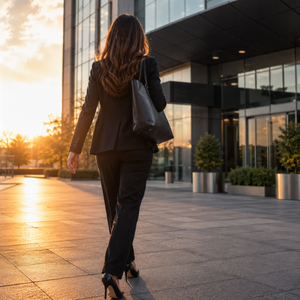 Woman moving forward confidently after overcoming professional setbacks Woman moving forward confidently after overcoming professional setbacks