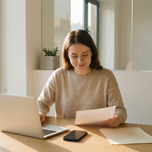 Woman confidently applying for a role despite not meeting every preferred qualification Woman confidently applying for a role despite not meeting every preferred qualification
